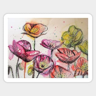 Red Poppy Watercolor Painting Sticker